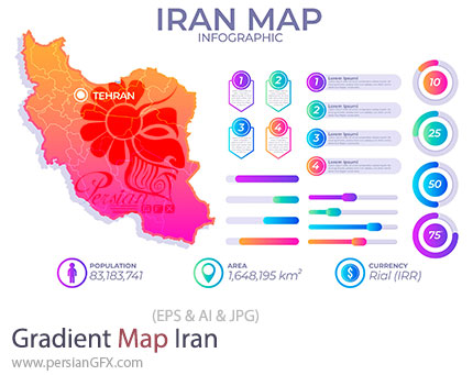 دانلود وکتور نمودار اینفوگرافی نقشه ایران با طرح گرادینت - Gradient Map Iran