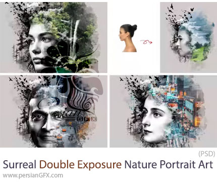 دانلود قالب لایه باز ساخت پرتره هنری طبیعت به سبک دابل اکسپوژر سورئال - Surreal Double Exposure Nature Portrait Art