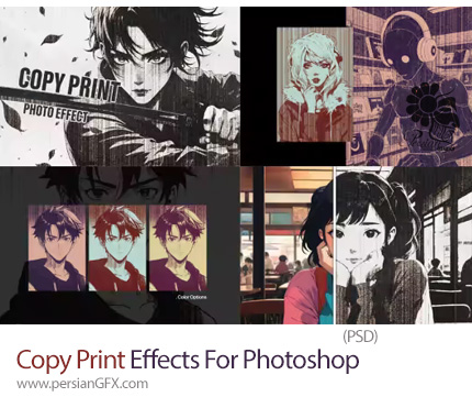 دانلود قالب لایه باز تبدیل تصاویر به طرح چاپی قدیمی - Copy Print Effects For Photoshop