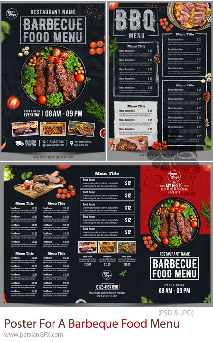 دانلود قالب لایه باز منوی غذای باربیکیو - Poster For A Barbeque Food Menu