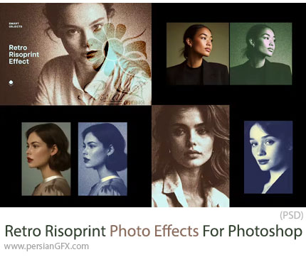 دانلود قالب لایه باز تبدیل تصاویر به چاپ ریزوگرافی کلاسیک با بافت‌های قدیمی - Retro Risoprint Photo Effects for Photoshop