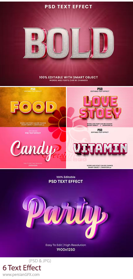 دانلود 6 افکت لایه باز سه بعدی متنوع برای متن - Text Effect