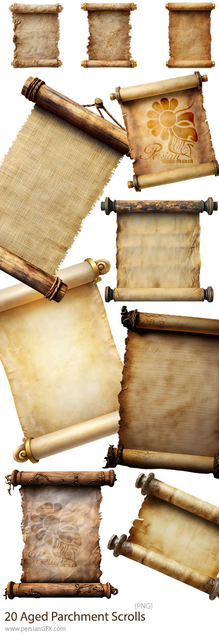 دانلود 20 تصویر طومار و کاغذ کهنه PNG با کیفیت بالا - Aged Parchment Scrolls