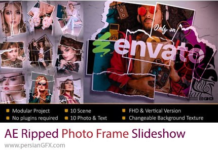 دانلود پروژه افترافکت اسلایدشو با افکت قاب عکس پاره شده - Ripped Photo Frame Slideshow