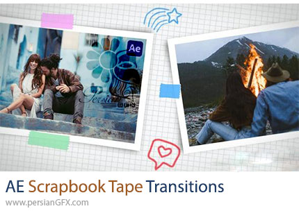 دانلود پروژه افترافکت ترانزیشن نوار چسب اسکرپ بوک + آموزش - Scrapbook Tape Transitions