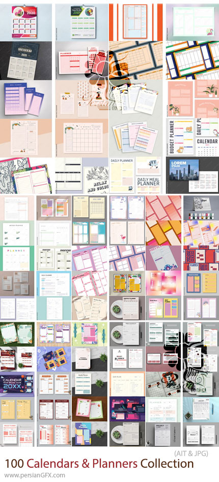دانلود 100 وکتور تقویم و برنامه‌ ریز قابل ویرایش - Calendars & Planners Collection