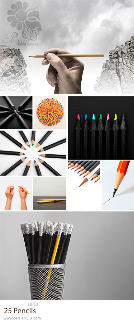 دانلود 25 تصویر با کیفیت متنوع مداد شامل مداد رنگی، سیاه قلم و تراشه مداد - Pencils
