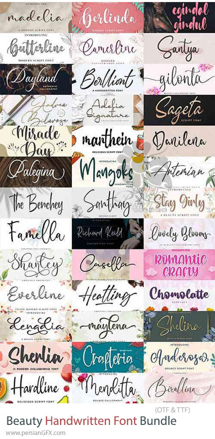 دانلود مجموعه فونتهای دستنویس مدرن ویژه طراحی لوگو و کارت دعوت - Beauty Handwritten Font Bundle
