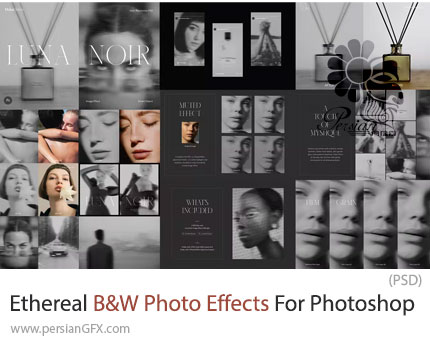 دانلود مجموعه افکتهای لایه باز سیاه و سفید دراماتیک و رویایی برای تصاویر - LUNA NOIR Ethereal B&W Photo Effects For Photoshop