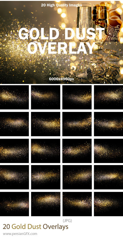 دانلود 20 اورلی گرد و غبار طلایی برای ادیت عکس - Gold Dust Overlays
