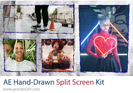 دانلود پروژه افترافکت نمایش ویدئو با اسپلیت‌ اسکرین دست‌ساز - Hand-Drawn Split Screen Kit