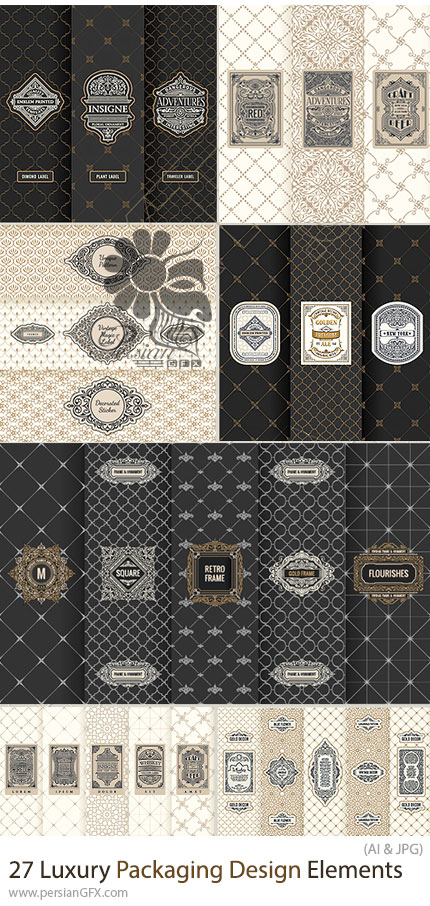 دانلود 27 وکتور المان گرافیکی طلایی برای طراحی بستهبندی لوکس - Luxury Packaging Design Elements