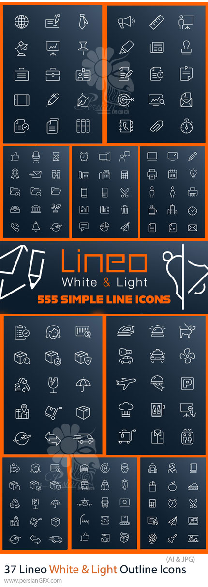 دانلود 555 آیکون وکتور خطی مینیمال - Lineo White & Light Outline Icons