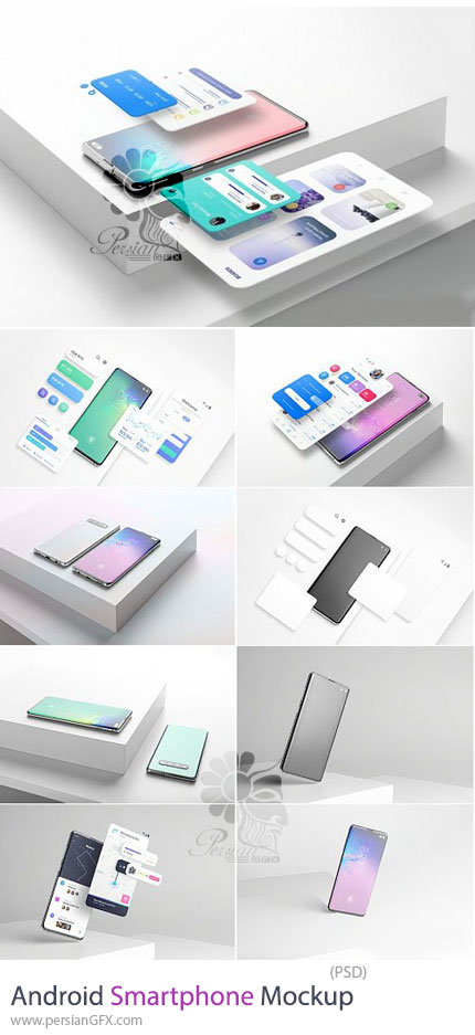 دانلود پک موکاپ گوشی اسمارتفون اندرویدی با ویجتهای شناور و قابل ویرایش - Android Smartphone Mockup