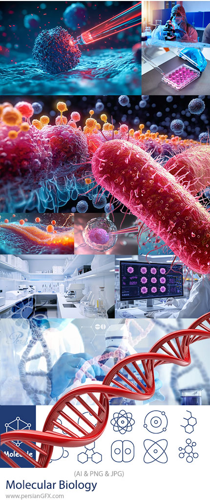 دانلود مجموعه عناصر و تصاویر زیستشناسی مولکولی برای طراحی علمی - Molecular Biology
