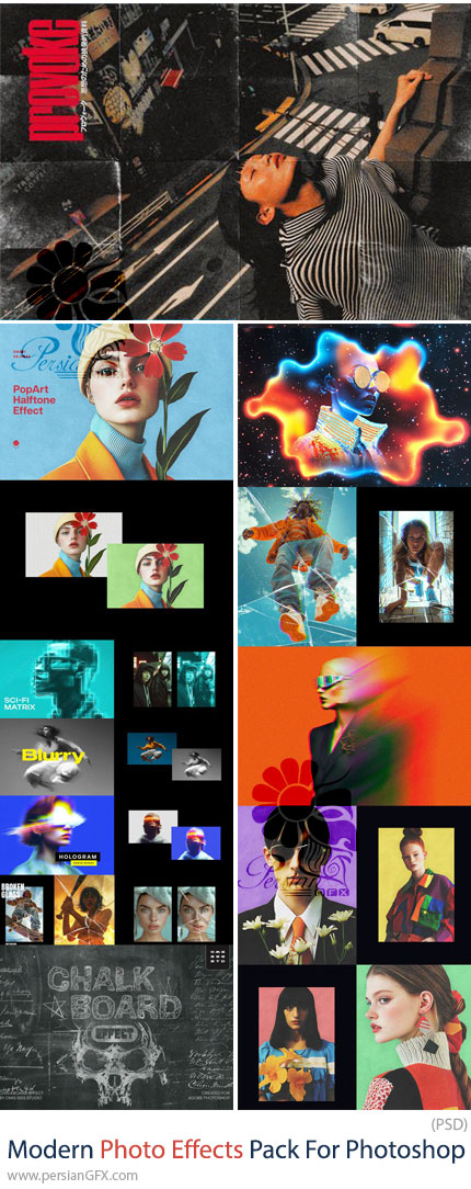 دانلود 12 افکت لایه باز مدرن عکس برای فتوشاپ - Modern Photo Effects Pack For Photoshop
