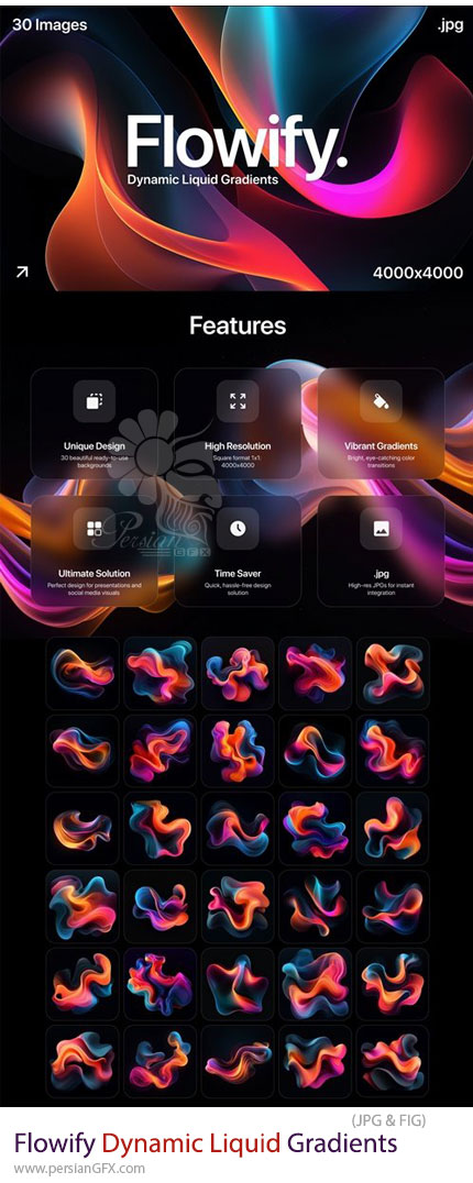 دانلود مجموعه بک گراند گرادینت‌های مایع پویا برای طراحی مدرن - Flowify Dynamic Liquid Gradients