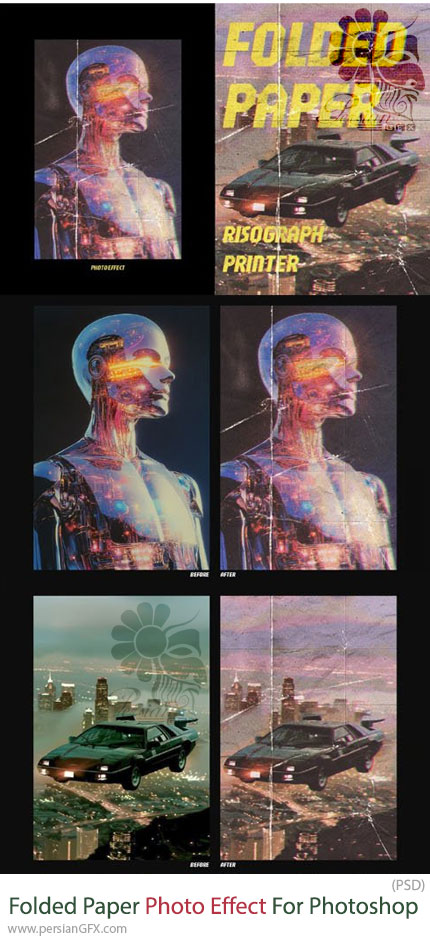 دانلود قالب لایه باز ایجاد افکت کاغذ تاخورده بر روی تصاویر - Folded Paper Photo Effect For Photoshop