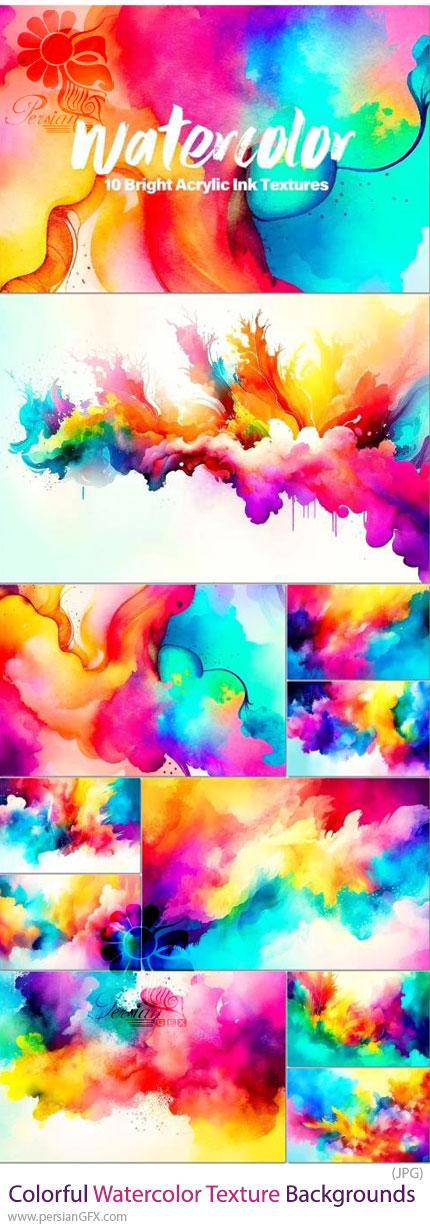 دانلود مجموعه بکگراندهای تکسچر آبرنگی رنگارنگ - Colorful Watercolor Texture Backgrounds