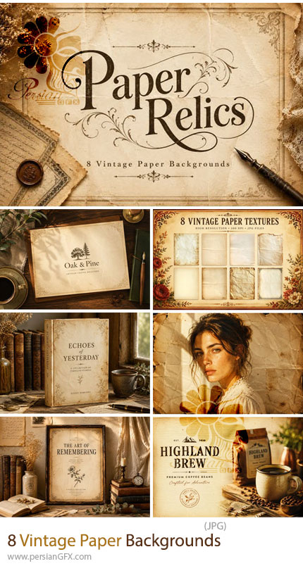 دانلود 8 بک گراند کاغذی قدیمی و وینتیج - Paper Relics 8 Vintage Paper Backgrounds