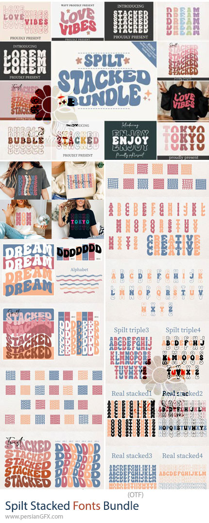 دانلود مجموعه فونت انگلیسی چند ردیفه و لایهای برای طراحی حرفهای - Spilt Stacked Fonts Bundle