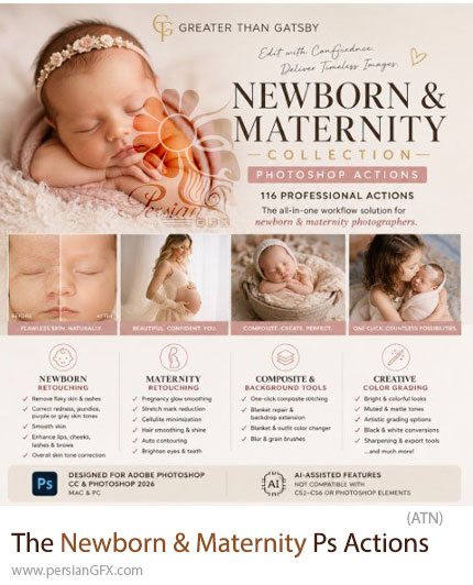 دانلود پک اکشن فتوشاپ روتوش و ادیت عکس های نوزاد و بارداری برای عکاسان - The Newborn & Maternity Collection Photoshop Actions