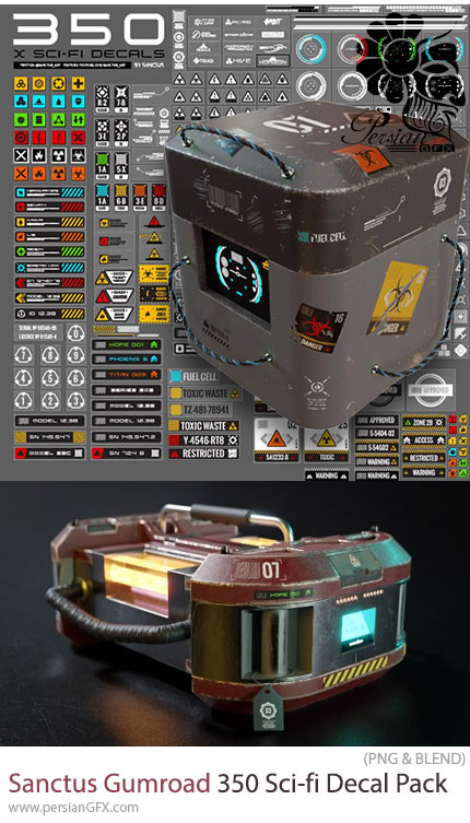 دانلود مجموعه 350 دیکال علمیتخیلی برای طراحی سهبعدی - Sanctus Gumroad 350 Sci-fi Decal Pack