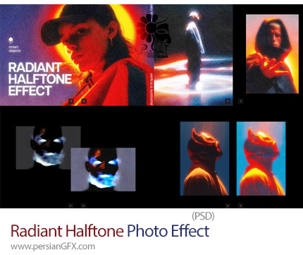 دانلود قالب لایه باز ایجاد افکت هافتون درخشان بر روی تصاویر - Radiant Halftone Photo Effect