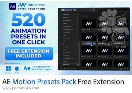 دانلود پروژه افترافکت 520 پریست موشن و انیمیشن حرفه ای - Motion Presets Pack Free Extension For After Effects Included