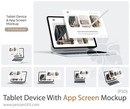 دانلود 6 موکاپ تبلت با صفحه نمایش اپلیکیشن - Tablet Device With App Screen Mockup