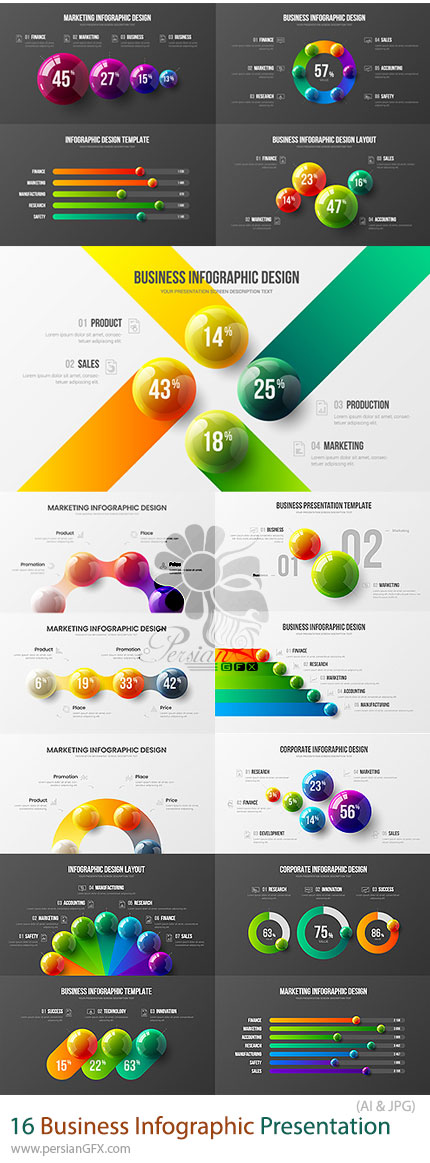 دانلود 16 وکتور اینفوگرافیک تجاری برای ارائه و پرزنتیشن حرفه‌ای - Business Infographic Presentation Vectors