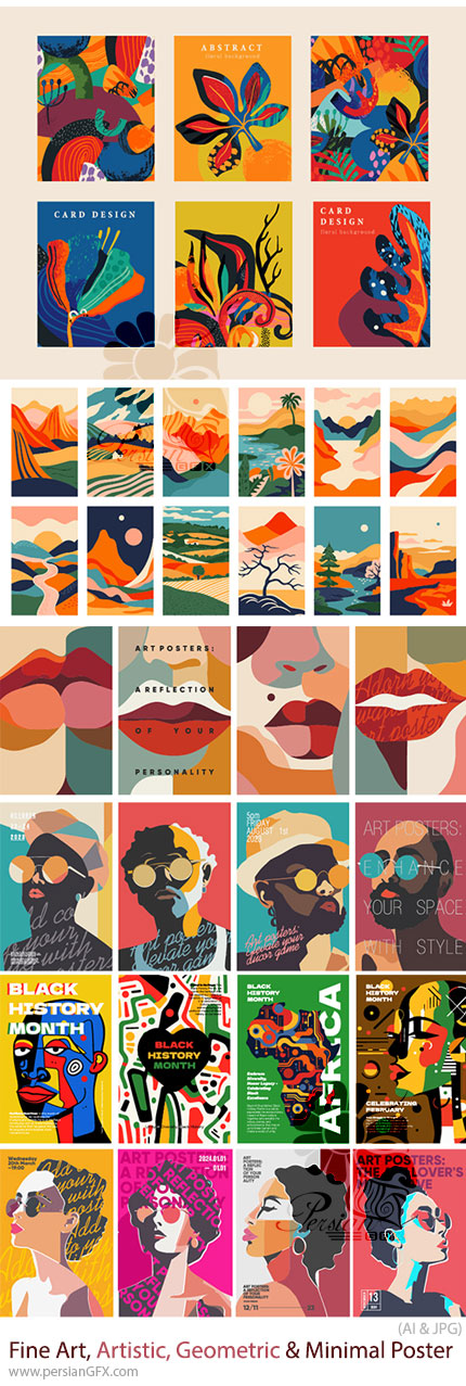 دانلود مجموعه قالبهای وکتور پوستر هنری، مینیمال و هندسی - Fine Art, Artistic, Geometric & Minimal Poster