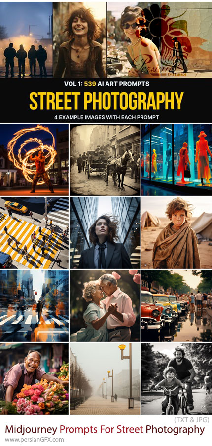 دانلود 539 پرامپت میدجورنی برای عکاسی خیابانی - Midjourney Prompts For Street Photography