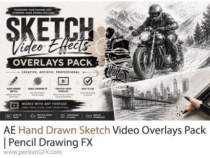 دانلود پروژه افترافکت اورلی اسکچ و افکت نقاشی با مداد + آموزش - Hand Drawn Sketch Video Overlays Pack | Pencil Drawing FX