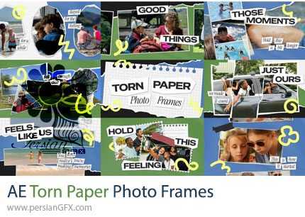 دانلود پروژه افترافکت فریم عکس متحرک با افکت کاغذ پاره + آموزش - Torn Paper Photo Frames