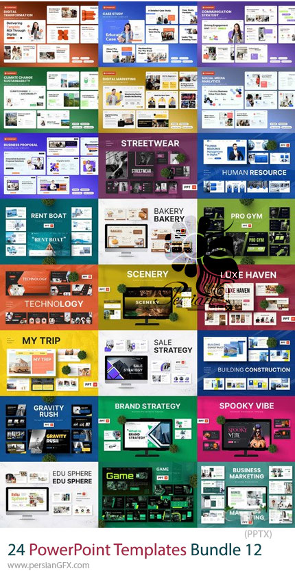 دانلود مجموعه 24 پرزنتیشن پاورپوینت برای کسب‌وکار و آموزش - PowerPoint Templates Bundle 12