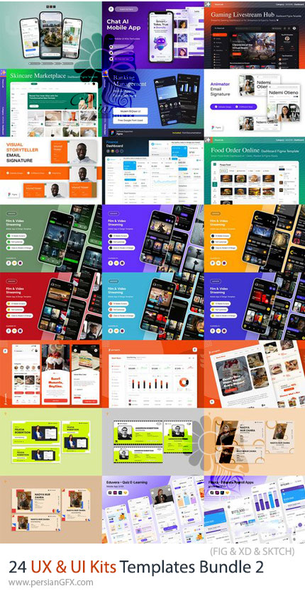 دانلود مجموعه 24 قالب آماده UX و UI برای طراحی اپلیکیشن و وب‌ سایت - UX And UI Kits Templates Bundle 2