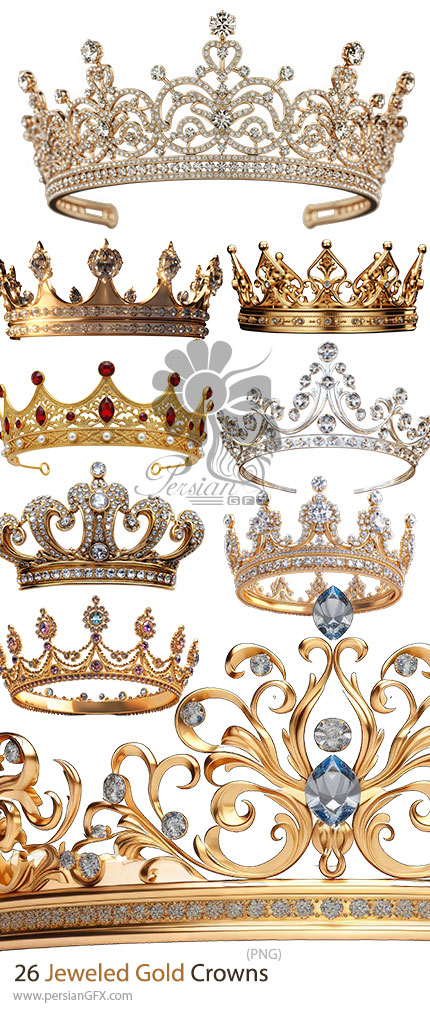 دانلود 26 تصویر PNG تاج طلایی و سلطنتی - Jeweled Gold Crowns