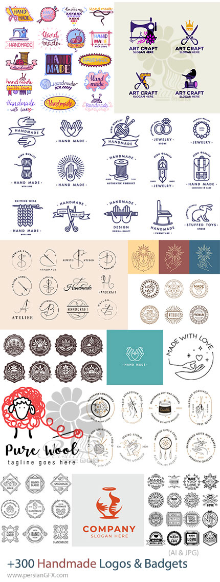 دانلود مجموعه بیش از 300 لوگو و بج دست ساز وکتور - Handmade Logos & Badgets