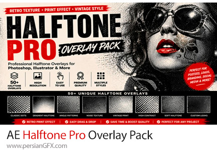 دانلود پروژه افترافکت مجموعه افکتهای هافتون حرفهای + آموزش - Halftone Pro Overlay Pack