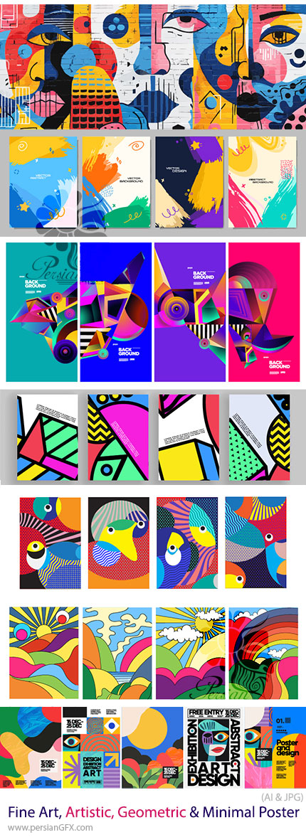 دانلود مجموعه قالبهای وکتور پوستر هنری، مینیمال و هندسی - Fine Art, Artistic, Geometric & Minimal Poster