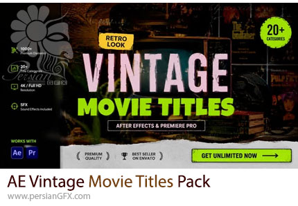 دانلود پروژه افترافکت پک عناوین سینمایی وینتیج + آموزش - Vintage Movie Titles Pack