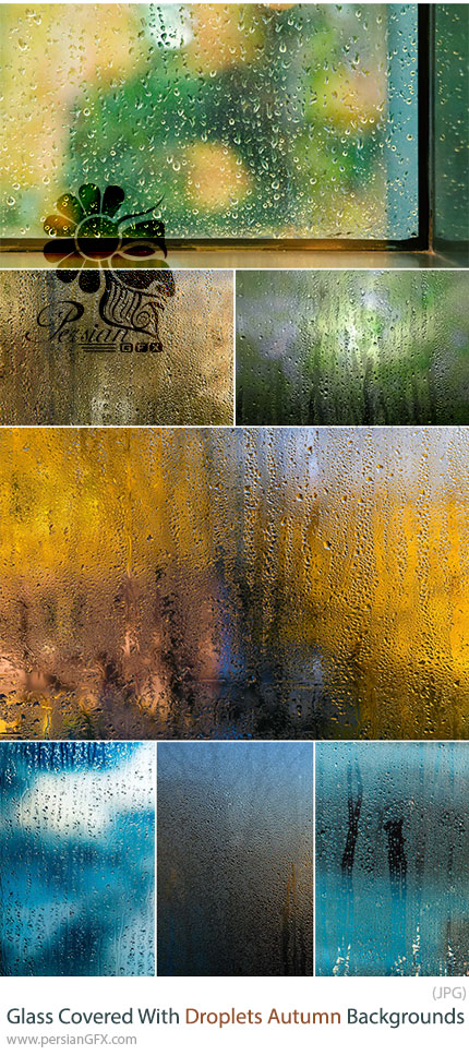 دانلود 26 پسزمینه پاییزی شیشه خیس و قطرات باران - Glass Covered with Droplets Autumn Backgrounds
