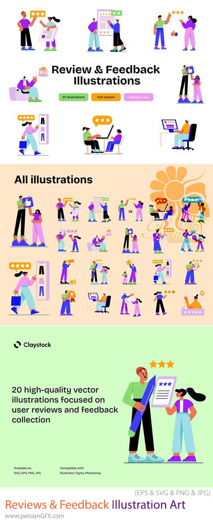 دانلود مجموعه وکتور تصویرسازی نظرات و بازخورد کاربران - Reviews And Feedback Illustration Art