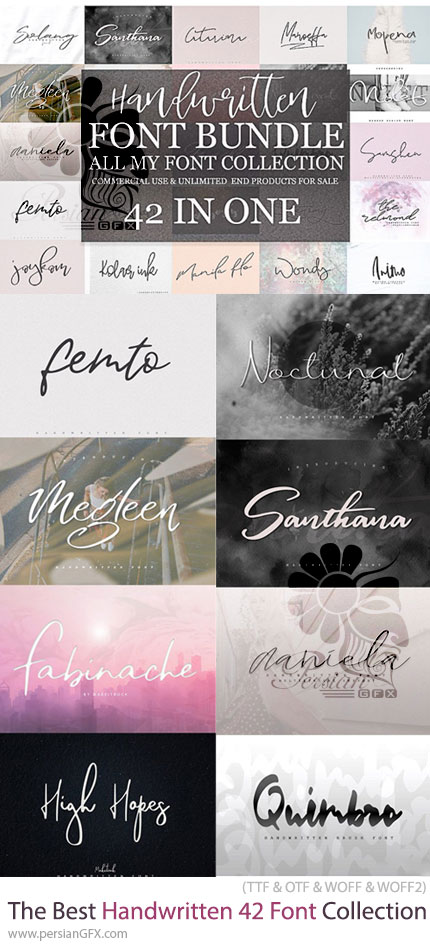 دانلود مجموعه 42 فونت انگلیسی دست‌نویس حرفه‌ای - The Best Handwritten 42 IN 1 Font Collection