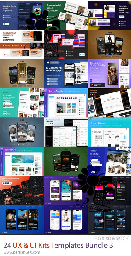 دانلود مجموعه 24 قالب آماده UX و UI برای طراحی اپلیکیشن و وب سایت - UX And UI Kits Templates Bundle 3