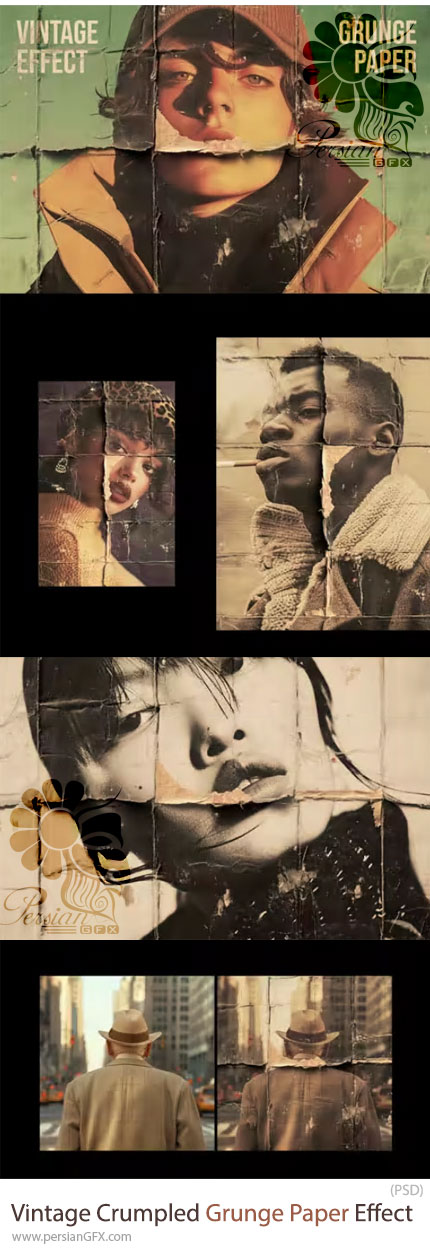 دانلود افکت کاغذ مچاله قدیمی و گرانج برای فتوشاپ - Vintage Crumpled Grunge Paper Photo Effect For Photoshop