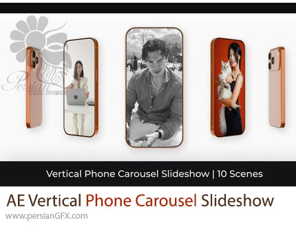 دانلود پروژه افترافکت اسلایدشو کاروسل عمودی با موبایل - Vertical Phone Carousel Slideshow
