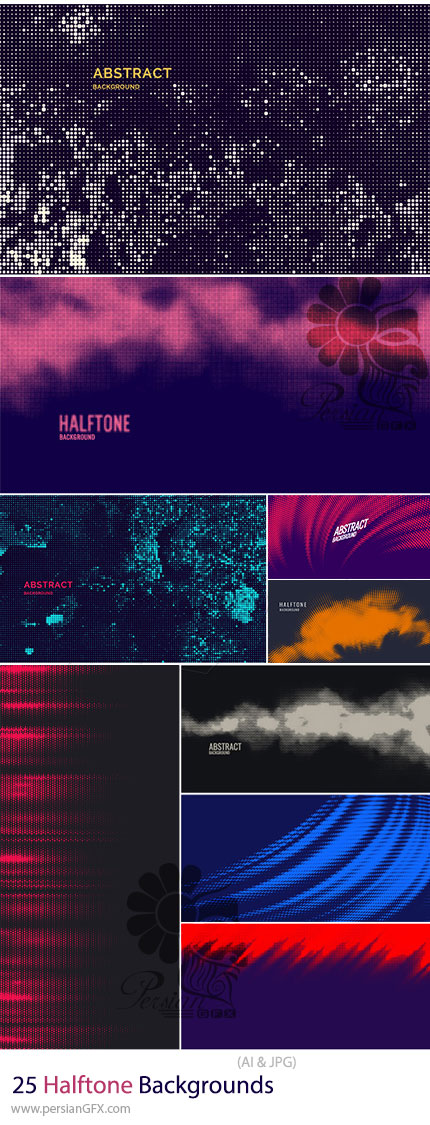 دانلود 25 بک گراند وکتور با طرح های متنوع هافتون - Halftone Backgrounds