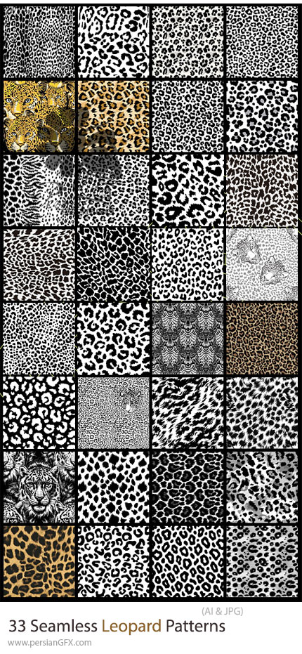دانلود 33 پترن وکتور یکپارچه پلنگی - Seamless Leopard Patterns